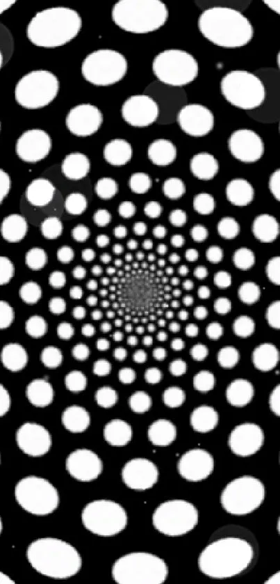 Hypnotic black and white dotted pattern wallpaper for mobile.