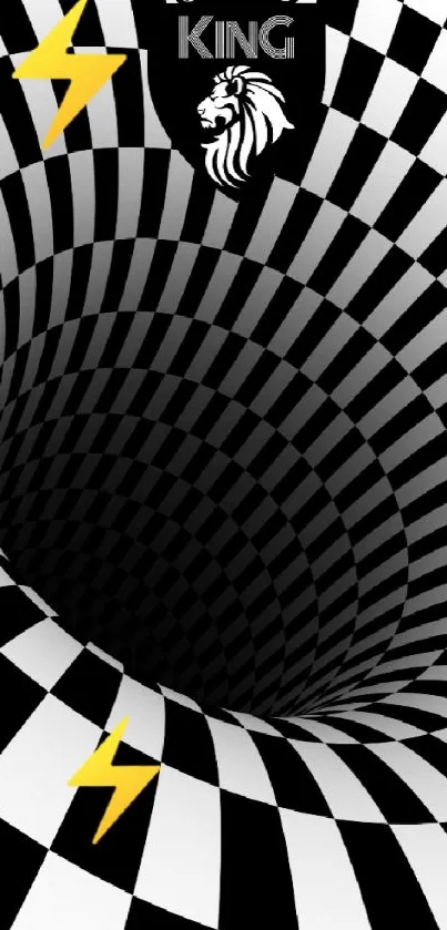 Black and white hypnotic vortex wallpaper with geometric design.