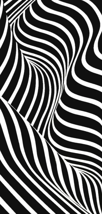 Abstract black and white wavy lines mobile wallpaper.