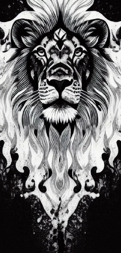 Black and white lion head design artwork.