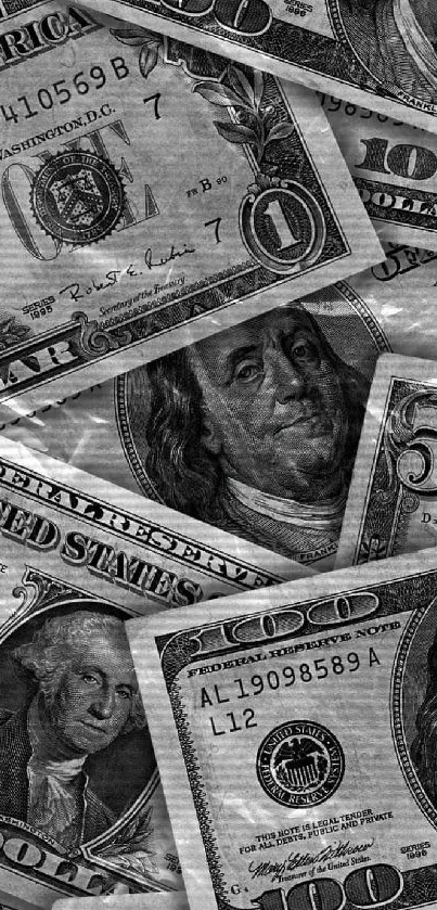 Black and white dollar bills wallpaper for mobile.