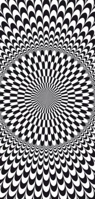 Black and white hypnotic spiral pattern wallpaper.