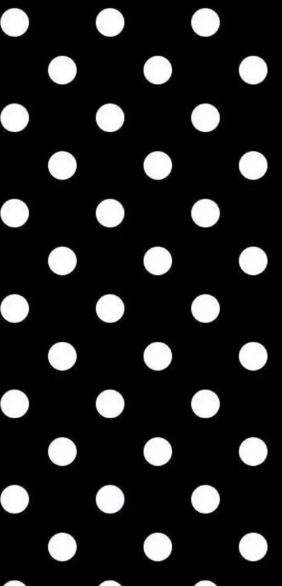 Minimalist black wallpaper with white polka dots.