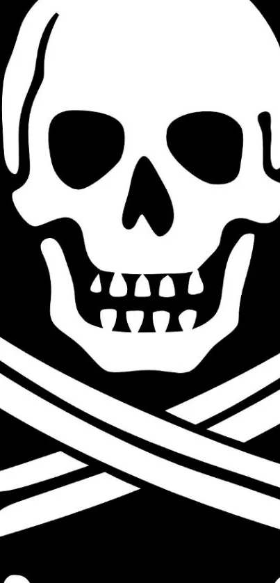 Black and white pirate skull wallpaper with crossbones design.