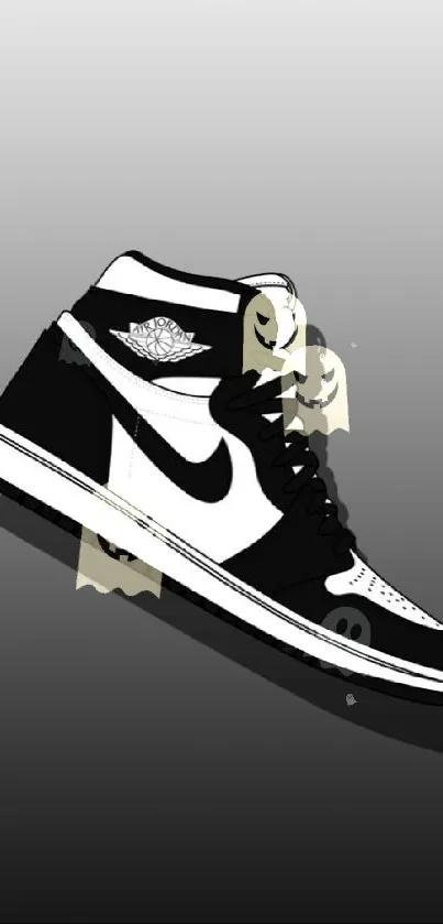 Black high-top sneaker art on gradient background wallpaper.