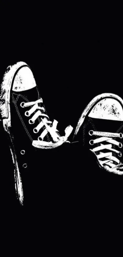 Artistic black and white sneaker wallpaper for mobile.