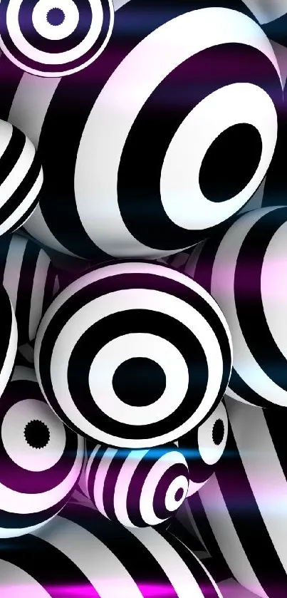 Black and white striped spheres mobile wallpaper.