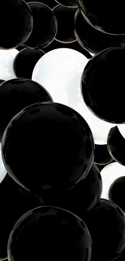 Black and white spheres pattern wallpaper for mobile.