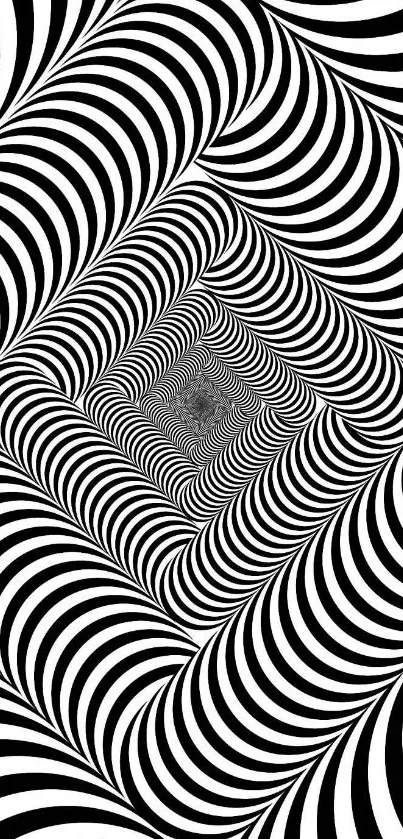 Black and white spiral optical illusion wallpaper.