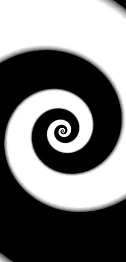 Hypnotic black and white spiral art wallpaper for mobile screens.