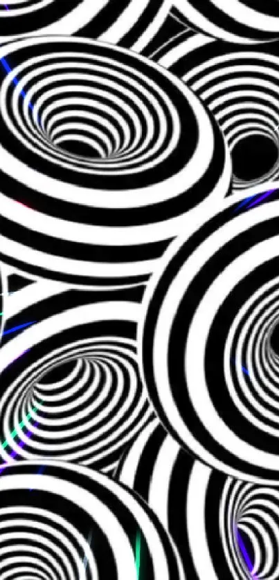 Black and white spiral pattern mobile wallpaper, featuring concentric circles.