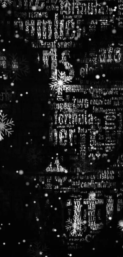 Black and white text wallpaper with snowflakes.