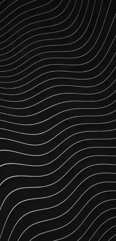 Black wallpaper with white wavy lines creating a minimal and modern aesthetic design.