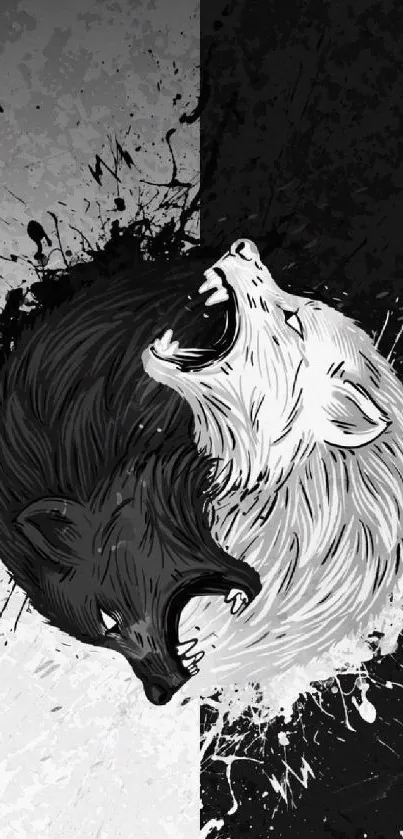 Black and white yin yang wolf design for mobile wallpaper.