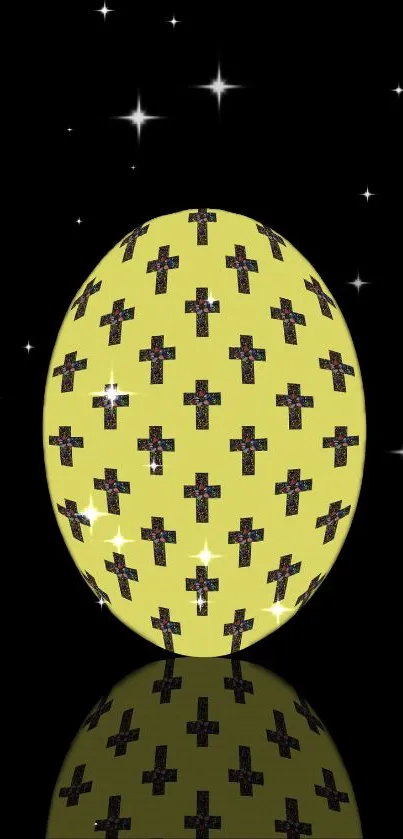 Black background with a yellow orb and starry sky.