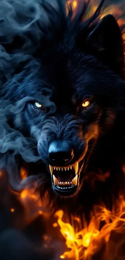 Black Angry Wolf In Flames Live Wallpaper