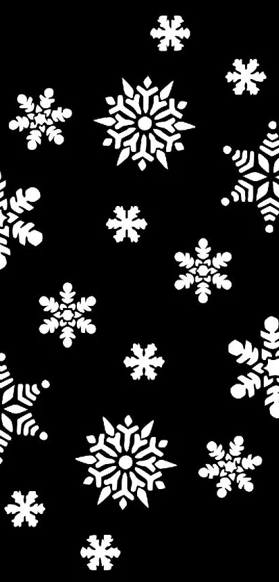 Black wallpaper with elegant white snowflakes.