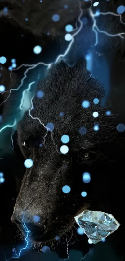 Black bear with lightning and diamond on mobile wallpaper.