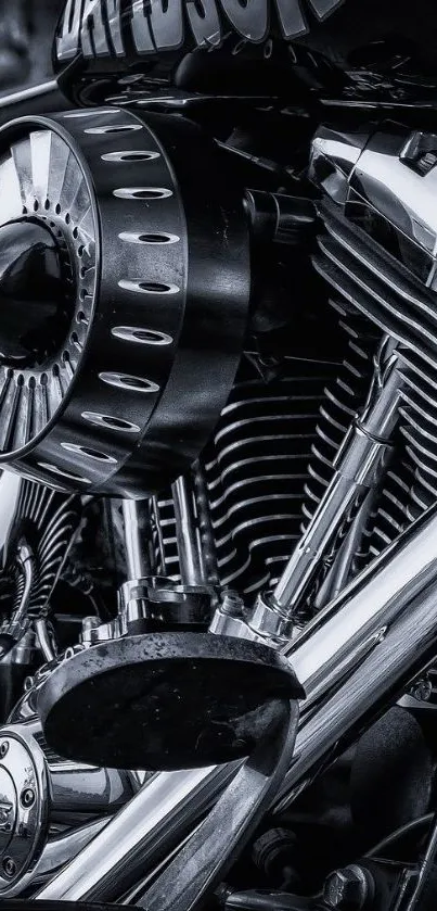 Close-up of a motorcycle engine with black chrome details.