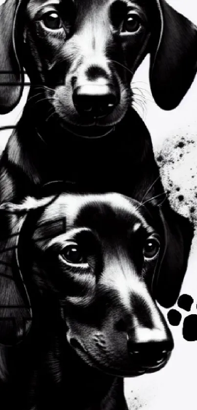 Black and white Dachshund illustration art wallpaper.