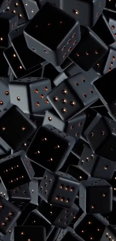 Chaotic arrangement of black dice wallpaper.