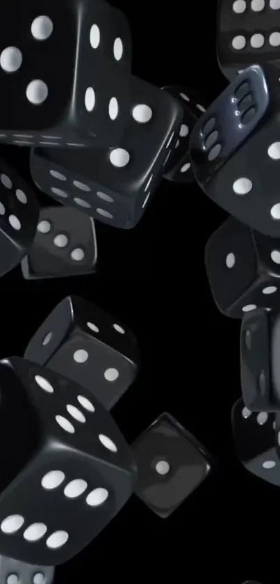 Floating black dice on a dark wallpaper.