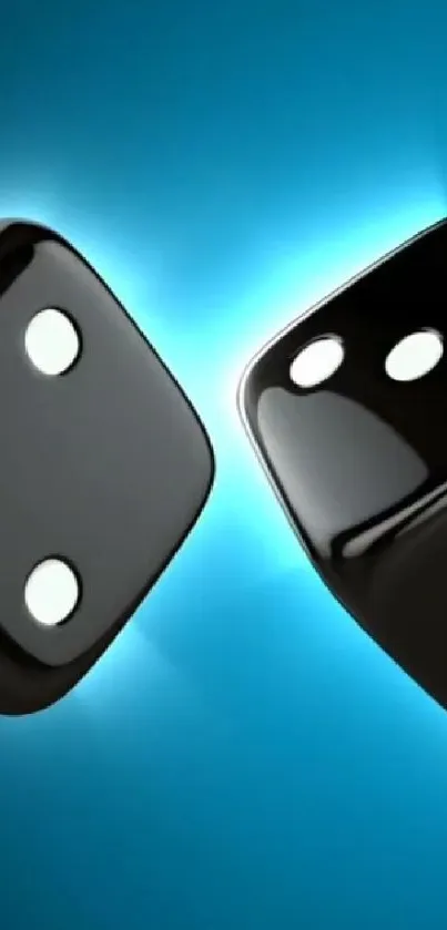 Black dice on a vibrant blue glowing background.