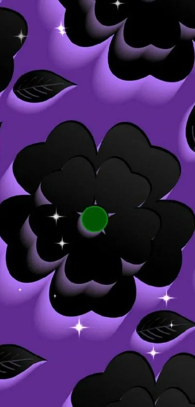 Black flowers on a purple background wallpaper.
