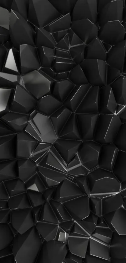 Black geometric 3D abstract wallpaper pattern.