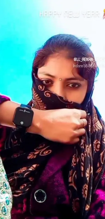 Black Hair Sari Shawl Live Wallpaper