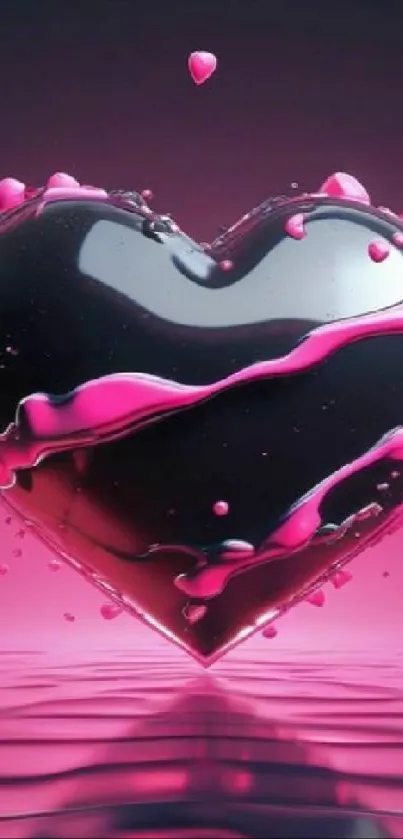 Black heart with pink splashes wallpaper.