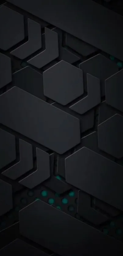 Black hexagon wallpaper with blue accents.