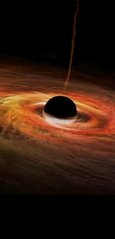 Vivid black hole vortex with swirling cosmic colors, ideal for mobile wallpaper.