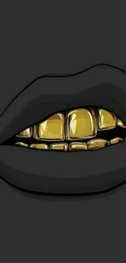 Black lips with gold teeth wallpaper, stylish and modern design.