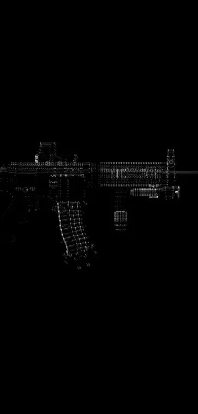 Gun silhouette on black minimalist wallpaper.