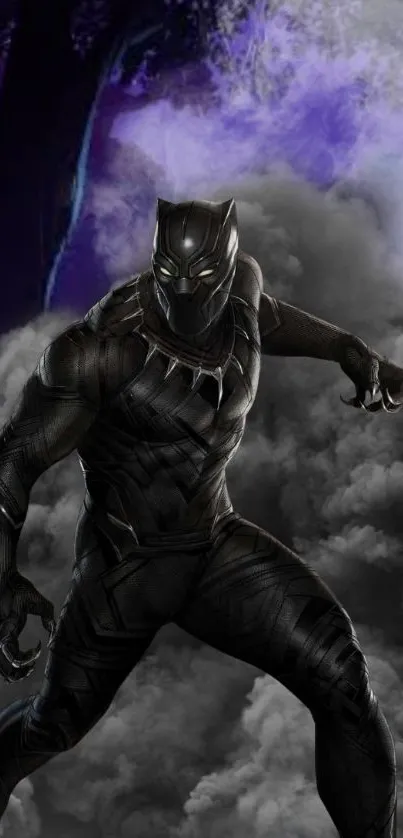 Black Panther in action against a dark, misty backdrop.