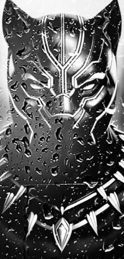 Black Panther superhero wallpaper in black and white for mobile devices.