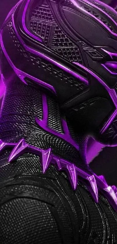 Black Panther neon wallpaper with purple accents.