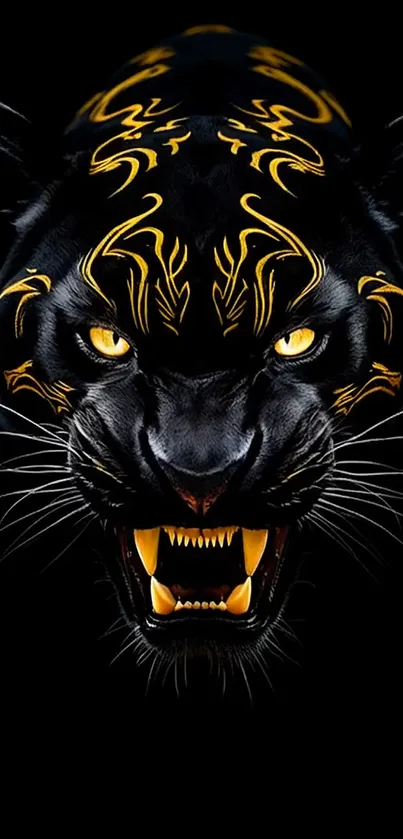 Black Panther With Yellow Colored Tattoos Live Wallpaper