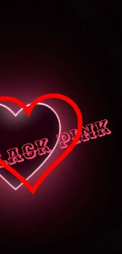 Black Pink neon heart design on a dark mobile wallpaper background.