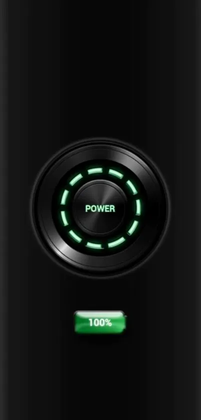 Futuristic power button on black background.