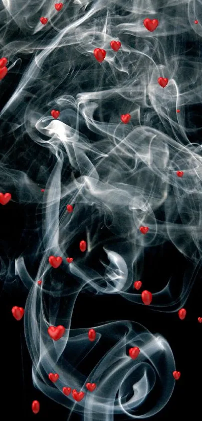 Mystical black smoke with red heart accents on a dark background.