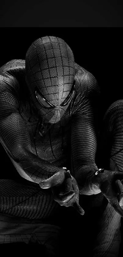 Black superhero in a dynamic crouching pose, textured suit.