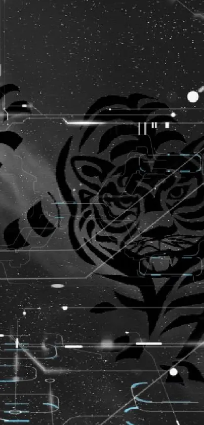 Black and white tiger silhouette on a galaxy background.