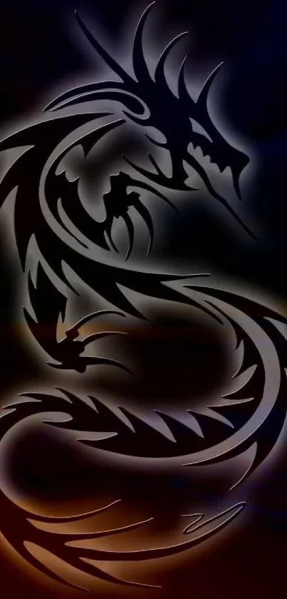 Black tribal dragon silhouette on dark background.