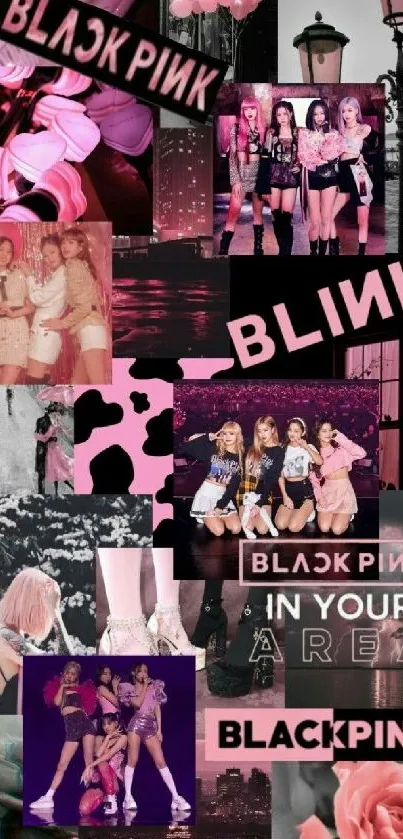 Blackpink aesthetic collage with pink hues and iconic images.