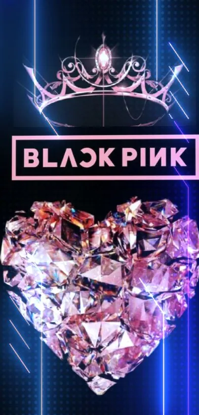 Blackpink wallpaper with heart and crown on pink background.