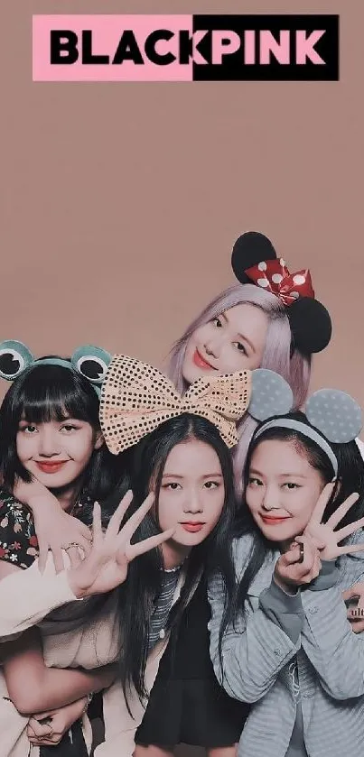 Blackpink members in cute poses with accessories.