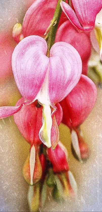 Bleeding Heart flower with pink petals and artistic texture in mobile wallpaper.