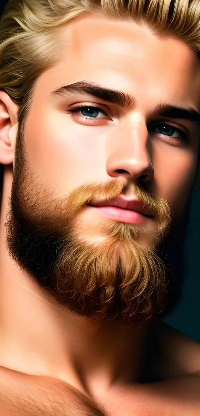 Portrait of a blonde bearded man with blue eyes, perfect for mobile wallpaper.